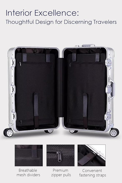 28 Inch All Aluminum Checked in Luggage with Wheels, Hard Shell Zipperless Suitcase with TSA Locks, Large Travel Luggage, Black