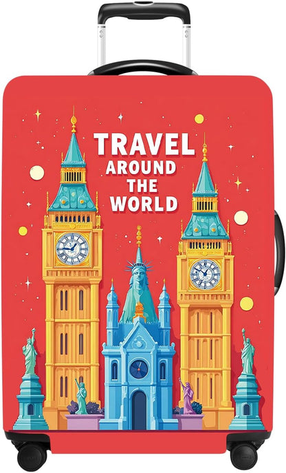 Luggage Cover Washable Suitcase Protector Anti-Scratch,Stretchable Fit for 20-34Inch Luggage Durable Travel Bag Cover with Zipper Closure (London-2, L(fits 28-30Inch suitcase))