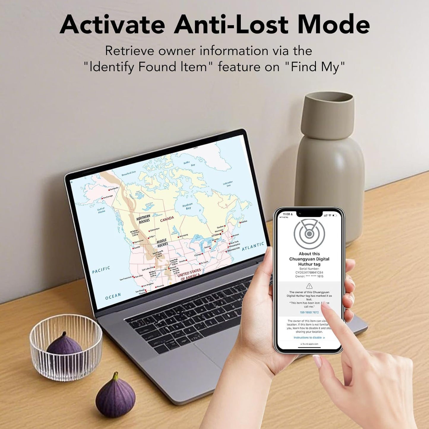 Bluetooth Tracker-Tag for Apple Find My (iOS Only), GPS Tracker with Replaceable Battery, Ideal as Keys, Luggage Tracker and Wallet Tracker, Suitable for Indoor & Outdoor Use,2-Pack (Black&White)