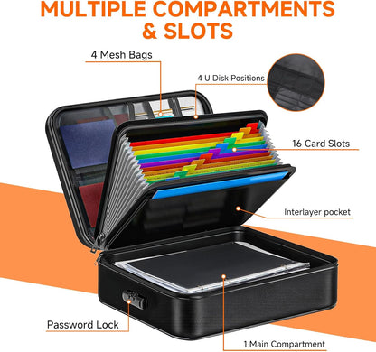 Fireproof Document File Organizer Bag, 5200°F Portable File Organizer with Lock, 16 Layer File Box Waterproof and Heat Insulated Safe Storage for Important Documents, Laptop, and Files and More
