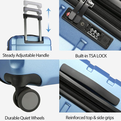 KROSER Hardside Expandable Carry On Luggage with Spinner Wheels & Built-in TSA Lock, Durable Suitcase Rolling Luggage with USB Port, Carry-On 20-Inch, Light Blue