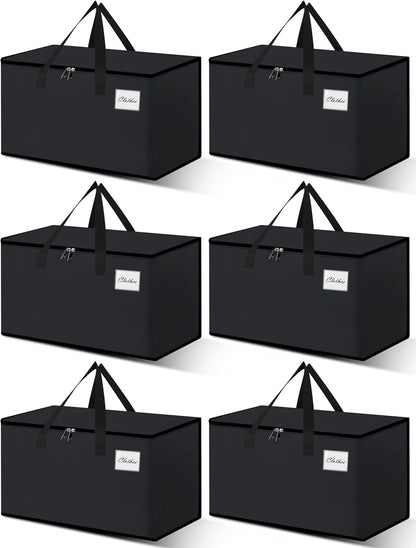Heavy Duty Moving Bags - Extra Large Packing Bags and Storage Totes, Collapsible and Foldable Option for Moving and Storage, Black, 125 L - 6 Pack