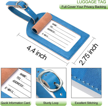 Passport Holder With Luggage Tag Cover Wallet RFID Blocking Leather Case Travel Essentials Accessories Travel Must Have(114#Blue)