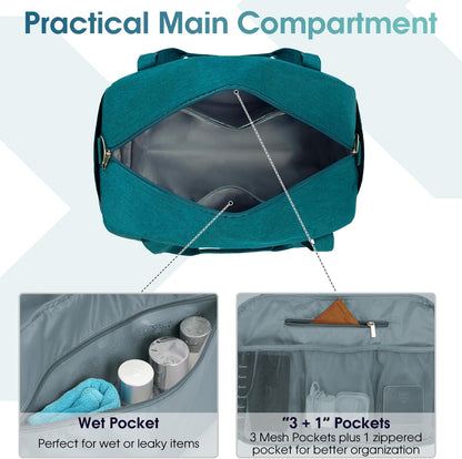 Narwey 18" Carry on Bag Underseat for Airplane with Wet Pocket Spirit Airlines Personal Item Bag Travel Duffel Bag Small Gym Bag Weekender Overnight for Women and Men (Teal)