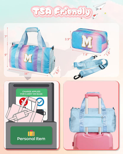 Birthday Gift for Granddaughter-Girl Gym Bag with Shoe Compartment, Kid Personalized Weekender Overnight Bags, Initial Travel Tote with Makeup Pouch, Christmas Gifts for Girls (Letter Z)