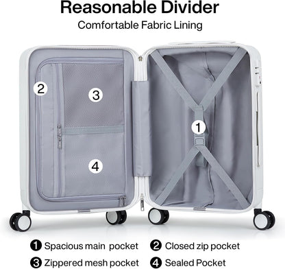 Hanke 20 Inch Carry On Luggage 22x14x9 Airline Approved PC Hard Shell Suitcases with Wheels TSA Luggage for Women Men Lightweight Travel Luggage(Smoke White)