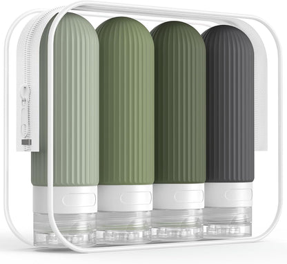 ME.FAN Travel Bottles for Toiletries, TSA Approved 3oz Silicone Journey Size Containers, Portable Split Bottle for Conditioner, Shampoo, Lotion- 4 Pack Desert Sage