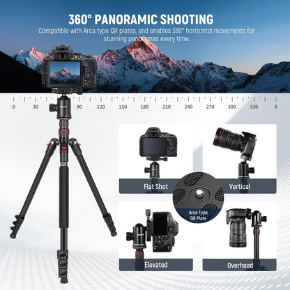 NEEWER 77" Camera Tripod Monopod with Cell Phone Holder Compatible with iPhone for Video Recording, Compact Aluminum Lightweight Travel Stand with Ball Head QR Plate Bag Cleaning Cloth, Max Load 34lbs