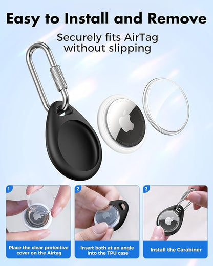 UNBREAKcable AirTag Holder for Apple - 4 Pack Air Tag Case [Professional Carabiner] [Waterproof] [Shockproof] TPU AirTag Keychain for Kids, Pets, Keys, Luggage, Backpacks