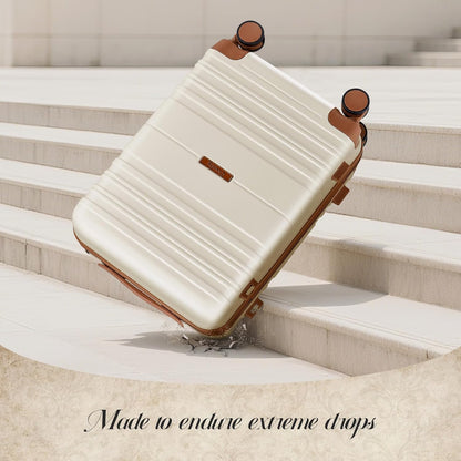 Luggage Sets with spinner wheels, PC+ABS Hard Shell Travel Luggage,Lightweight Carry-on suitcases with TSA Lock,YKK Zippers (Beige, 7 piece sets（14/18/20/24/28/DB/TB）)