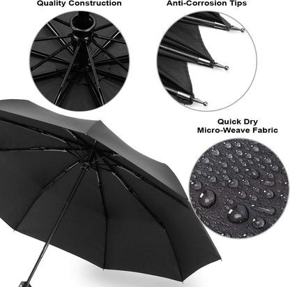 Liberty Imports 3 Pack Windproof Travel Rain Umbrellas - Compact, Light, Automatic, Strong and Portable - for Men and Women