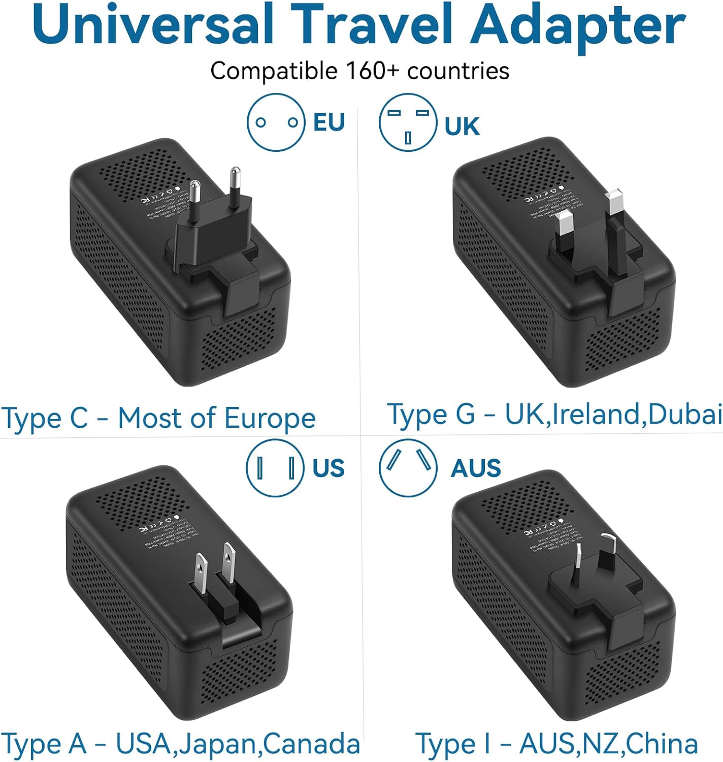 Upgraded 2000W 220V to 110V Voltage Converter US to Europe Travel Adapter for Hair Dryers with Fast Charging International Travel Adapter with 2 USB A and 2 USB C Power Converter Adapter Combo