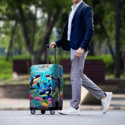 Killer Whale Luggage Cover Elastic Universal Luggage Covers for Suitcase Fit 22-25 Inch Zip Closure Suitcase Cover Protector for Travel Business Anti-Scratch Baggage Covers Case