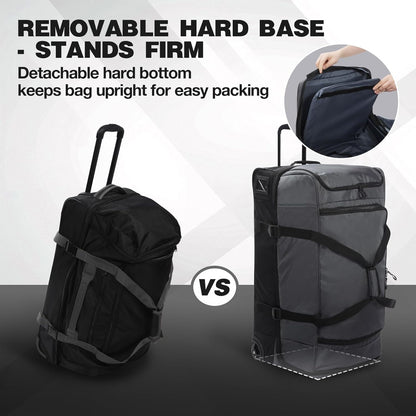 REDCAMP Large Rolling Duffle Bag with Wheels and Handle, 30-Inch Durable Heavy Duty Wheeled Travel Duffel Luggage, 2 Layers of Space