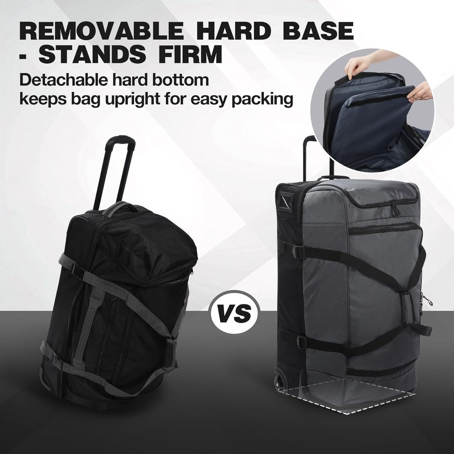 REDCAMP Large Rolling Duffle Bag with Wheels and Handle, 33-Inch Durable Heavy Duty Wheeled Travel Duffel Luggage, 2 Layers of Space