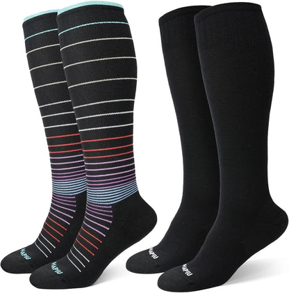 HAPIU Merino Wool Easy On Compression Socks for Women & Men, 15-20 mmHg, Plus Size Knee High Stocking for Nurses, Pregnancy, Travel, Flight, Medias de Compresión Mujer