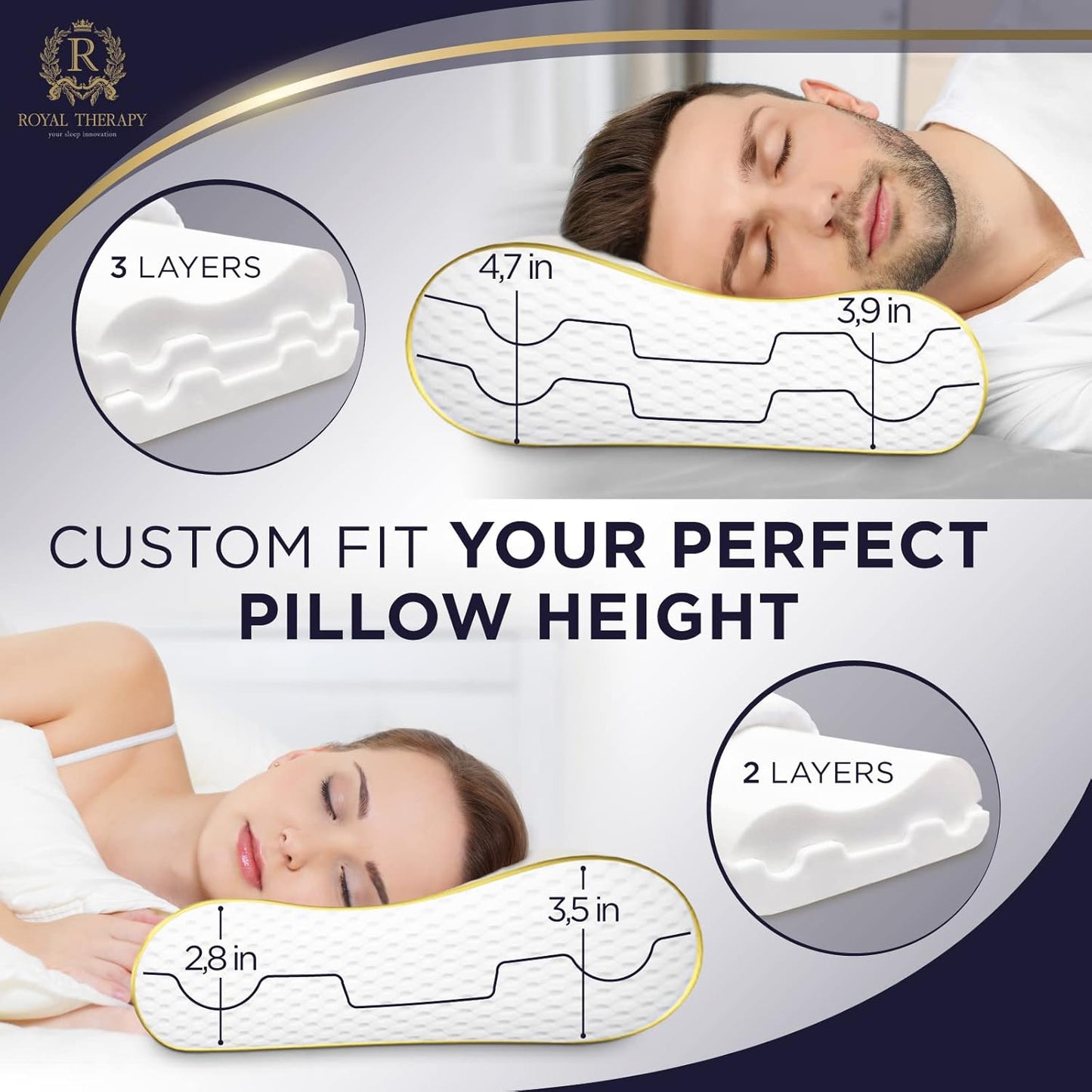 Memory Foam Pillow, 2-Pack King Cervical Pillow for Neck, Contour, Pillow for Neck and Shoulder Pain, Side Sleeper Pillow for Shoulder, Side Sleeping
