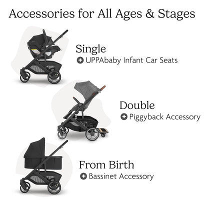 UPPAbaby Cruz V3 Stroller - from Birth + Car Seat Compatible - Full-Size, Reversible Seat - Infant Insert, Bug and Rain Shields Included - Jake (Charcoal/Carbon Frame/Black Leather)