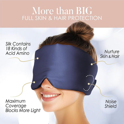 LULUSILK Reversible Mulberry Silk Sleep Mask for Women and Men, Adjustable Real Silk Eye Mask for Sleeping, Navy Blue and Black, Pack of 1