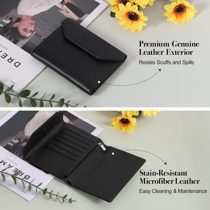 Leather Passport Holder for Travel,Passport Book Holder，Rfid Blocking Travel Wallet Protect Your Card Security, Travel Document Organizer for Men Women,Airport Essentials Gift (Black)