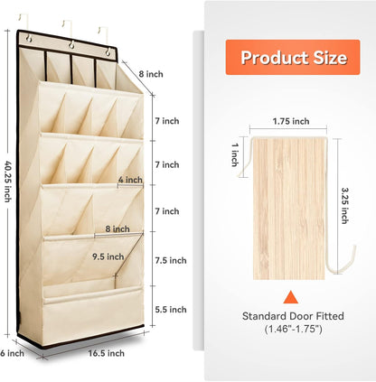 FENTEC 1 Pack Over the Door Shoe Organizers, Hanging Shoe Organizer with Large Deep Pocket Shoe Holder for Closet Shoe Rack for Wall, Over Door Shoe Storage Hold up to 18 Pairs Shoe, Beige
