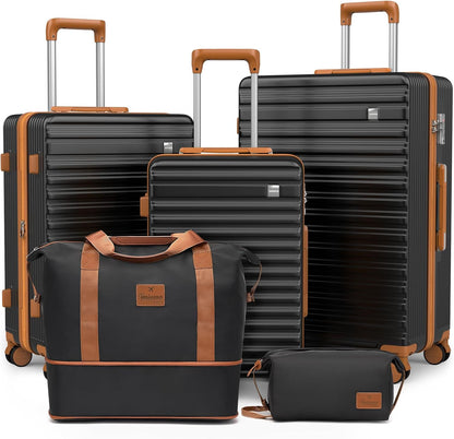 imiomo Luggage Sets 3 Piece,Expandable Hardside Suitcase Set with Spinner Wheels,Lightweight Travel Luggage set with TSA Lock（20/24/28,Black）