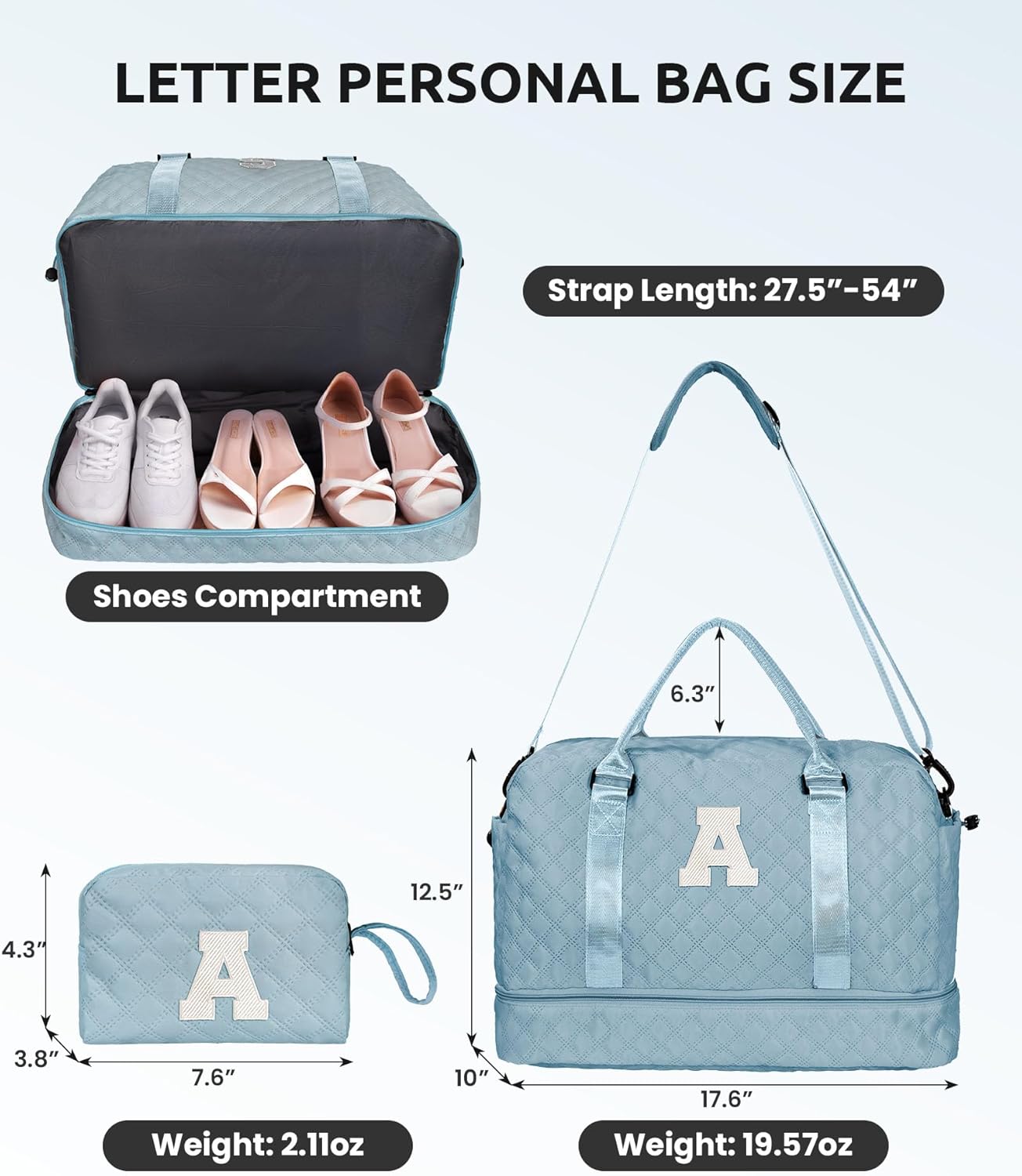 Gifts for Sister-Travel Bag for Women Shoe Compartment, Personalized Weekender Bag, Monogram Overnight Bag, Letter Travel Bag with Makeup Bag，Sister Friend Girlfriend Gifts (Letter N)