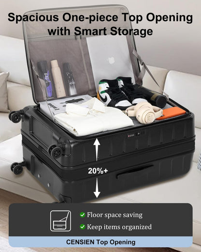 Expandable Checked Luggage, 28 Inch Luggage with Spinner Wheels, Lightweight ABS+PC Hard Shell Large Suitcase with Top Opening, TSA Lock (Black, 1PC)