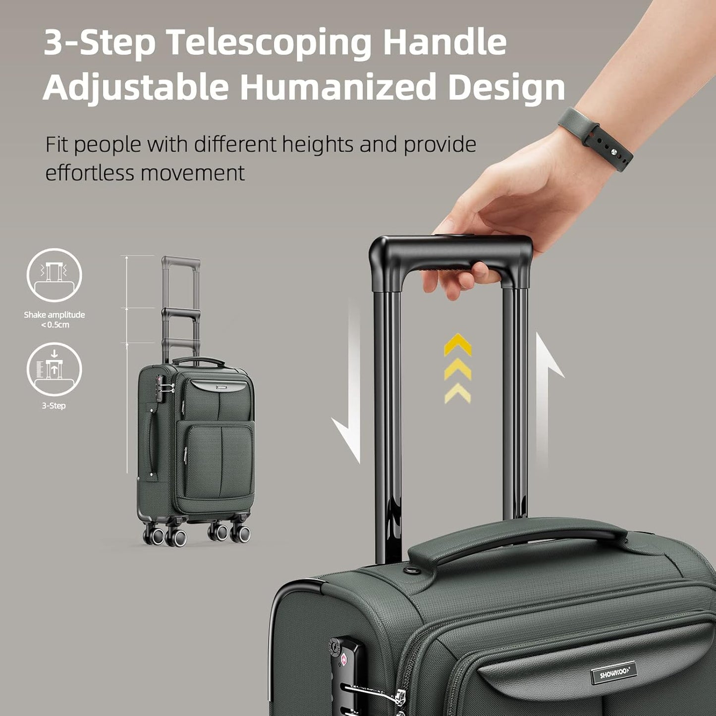 SHOWKOO Luggage Sets 3 Piece Softside Expandable Lightweight Durable Suitcase Sets Double Spinner Wheels TSA Lock Armygreen (20in/24in/28in)
