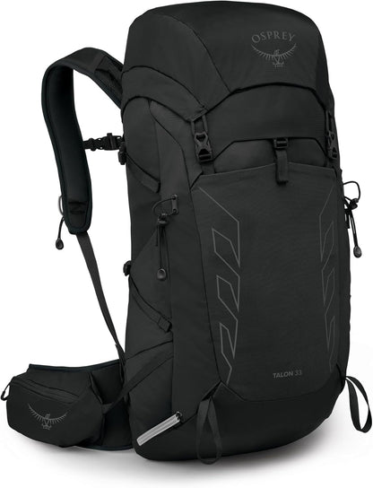 Osprey Talon 33L Men's Lightweight Hiking Backpack with Hipbelt, Black/Coal Grey, Extended Fit