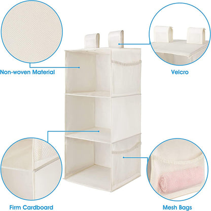 MAX Houser 3-Shelf Hanging Closet Organizers, Collapsible Closet Hanging Shelves for Camper, Nursery Hanging Organizers, Beige, 2-Pack