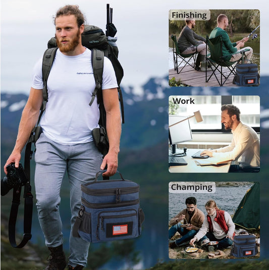 ATRIPACK Lunch Bag for Men, Double Deck Tactical Lunch Box Work with Shoulder Strap MOLLE Webbing Large Lunch Cooler Leakproof Insulated （Blue）