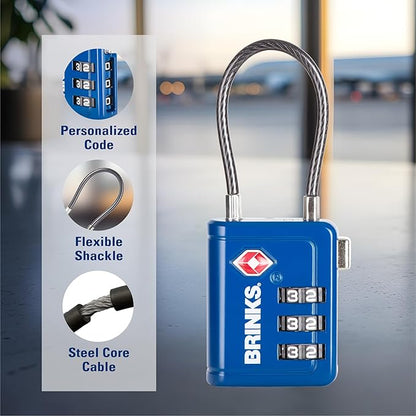Brinks TSA Accepted Indicator Luggage Lock, Blue - Ressetable Combination, New More Secure TSA008 Key, 4 Pack