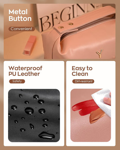 Gifts for Friends, Personalized Makeup Bags with Handle, Waterproof Double Layer Cosmetic Bag, Large Capacity PU Leather Makeup Bags Travel Toiletry Bag with Makeup Brush Organizer