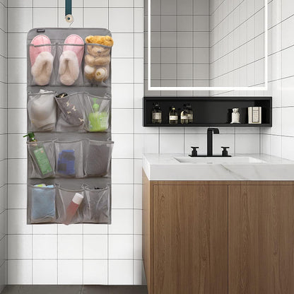 Dual Sided Hanging Shoe Organizer for Closet with Rotating Hanger Hanging Shoe Rack Holder with 24 Large Pockets (Grey-Mesh Pockets)