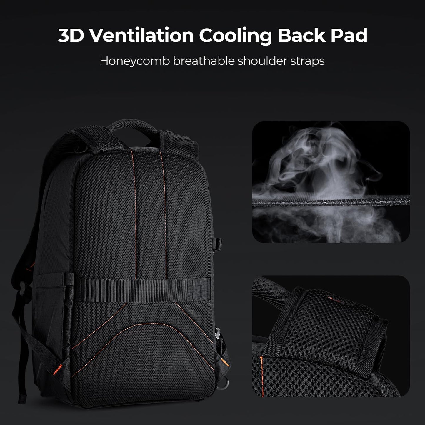 K&F CONCEPT Camera Backpack for Photographers Large Waterproof Photography Camera Bag with Laptop/Tripod Compartment for Men Women Black Orange