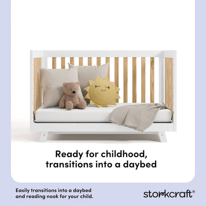 Storkcraft Beckett Grow-with-Me Convertible Crib (Natural & White) – GREENGUARD Gold Certified, Converts to Toddler Bed & Daybed, Fits Standard Crib Mattress, Easy-to-Assemble