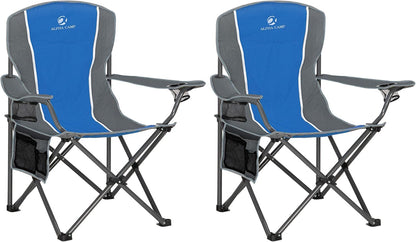 ALPHA CAMP Oversized Camping Folding Chair - Heavy Duty Steel Frame Support 350 LBS, Collapsible Padded Arm With Cup Holder, Quad Lumbar Back, Portable for Outdoor/Indoor
