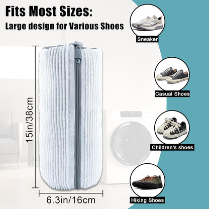 XXL Shoe Washing Machine Bag - 2-Pack Reusable Shoe Cleaning Bags, 360° Deep Clean for Tennis Shoes, Sneakers and Slippers, Includes 2 Shoe Storage Dust Bags (White)