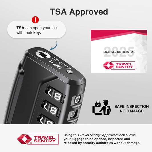 Puroma TSA Approved Luggage Locks, 4 Digit Combination Travel Locks Resettable Code Lock with Zinc Alloy Body for Suitcase, Toolbox, Backpack, Bag, Gym Locker (Black)