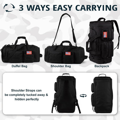 Tactical Gym Bag for Men，70L Large 3 in 1 Sports Duffle Bag with Shoes Compartment for Travel,Water Resistant Travel Backpack Weekender Overnight Bag with Wet Pocket for Women