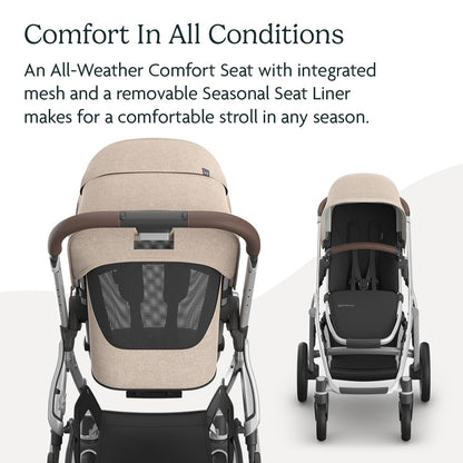 UPPAbaby Vista V3 Stroller - Full-Size Single-to-Double Stroller System - Toddler Seat, Bug Shield, Rain Shield, and Storage Bag Included - Declan (Oat Mélange/Silver Frame/Chestnut Leather)