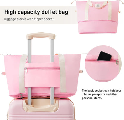 Merax Luggage sets of 2 Piece 20 28 IN Carry on Luggage Hard Case White Pink Luggage Expandable Checked Luggage Suitcase Set with Wheels