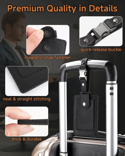 Premium Genuine Leather Luggage Tags for Suitcases - Quick Release, Privacy Protection, Elegant and Durable, Travel Essential Luggage Tag - 2 Pack Black