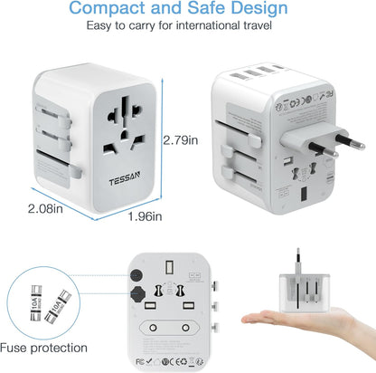 TESSAN Universal Travel Adapter, International Power Adapter with 4 USB Ports (1 USB C), Worldwide Plug Adaptor Wall Charger for USA to Europe UK France Germany Spain Ireland Australia(Type C/G/A/I)