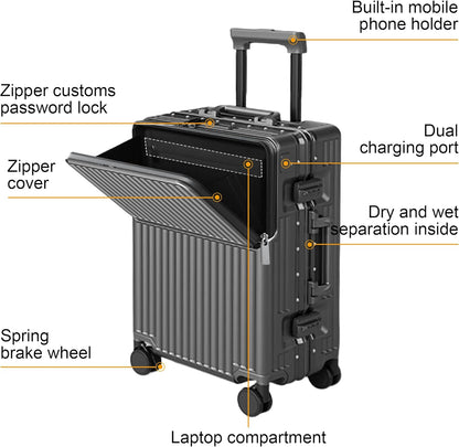 Zipperless Luggage, Polycarbonate Aluminum Hard Shell, Expandable Carry-On Suitcase with Spinner Wheels, Hard Shell Suitcase, 24 Inch Cabin