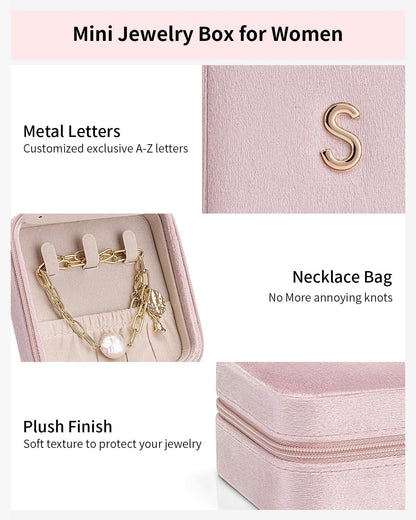 Vlando Travel Jewelry Case for Women Girls, L Initial Travel Jewelry Case, Personalized Mini Jewelry Box, Birthday Gifts for Women Mom Grandma - Letter L, Pink