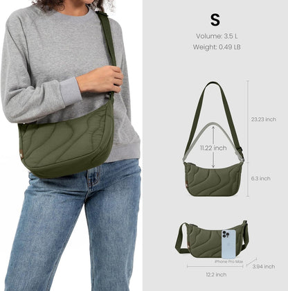 tomtoc 3.5L Puffer Sling Crossbody Bag for Women Trendy, Nylon Quilted Crescent Shoulder Bag Purses for Cellphone and Daily Essentials, Puffy Travel Hobo Handbag with Adjustable Strap & Inner Pockets