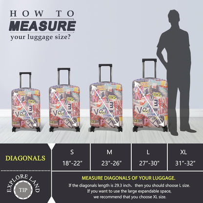 Explore Land Travel Luggage Cover Suitcase Protector Fits 18-22 Inch Case (Retro Pictorial, S)