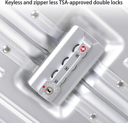 Metal All Aluminum Carry-on Luggage TSA Customs Lock Zipperless Silent Rotary Wheel Business Suitcase Aluminum Frame Set (dark green, 24 '')